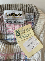 New Mens Large LaMode Sportswear Golf Sweater Intarsia Pink Gray & Blue Plaid Long Sleeve NWT