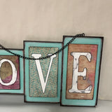 a* Hanging Wood “LOVE” Home Art Wall Sign Decor Multi Color Chain Hanger