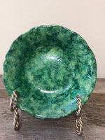 *Vintage Round 6.5” Glazed Pottery Bowl Glaze Green and Black