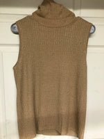 Women/Juniors Large Liz Claiborne Gold Sparkle Sleeveless Turtleneck Holiday Christmas Sweater