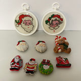 <€€ Lot of 9 Christmas Refrigerator Magnets Holiday Wood Resin Cross-Stitched