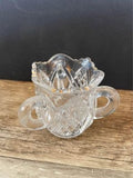 a** Crystal Cut Glass Toothpick Holder 3 Handles Gold Rim Scalloped Edge