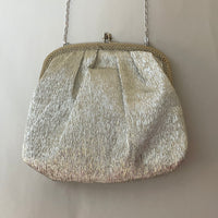 € Vintage FINE ARTS BAG CO. Metallic Silver Evening Bag Clasp Purse w/Chain