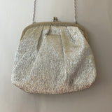 €€ Vintage FINE ARTS BAG CO. Metallic Silver Evening Bag Clasp Purse w/Chain