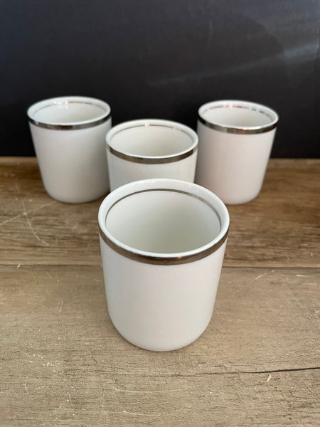 a* Porcelana Veracruz Espresso Cup Liners for BELLINI Holders Set of 4 White Silver Rim Brazil