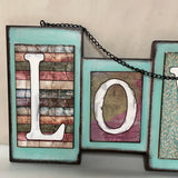 a* Hanging Wood “LOVE” Home Art Wall Sign Decor Multi Color Chain Hanger