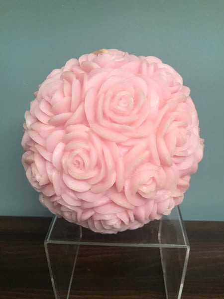 New Unscented Handcrafted 6” Round CANDLE Pink Roses Volcanica 9473