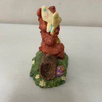 a** Vintage Bear Sitting on Log with Butterfly Decor Resin Figure