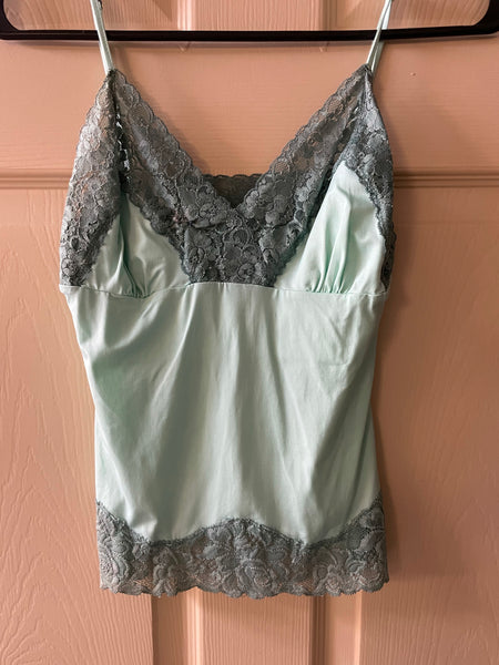 MODA Intl Nylon Lace Trim Camisole Lingerie Sleepware Green Small