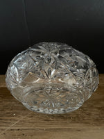 a** Vintage Diamond Cut Crystal Glass Basket w/ Etched Floral Design Decor Wedding Easter