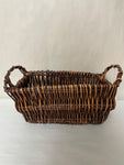 *Medium Rectangle Wood Woven Basket w/ Handles Two Tone Brown