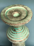 Green Distressed Gold CANDLE HOLDER Painted Taper and Pillar