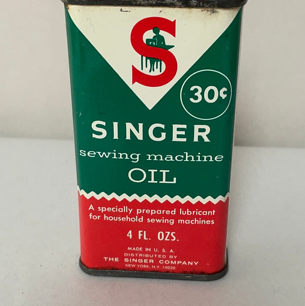 Vintage SINGER Sewing Machine OIL Green/Red Tin Can Advertising 4 Oz E –  Touched By Time Treasures