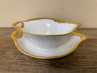 €€ Vintage China Gold Rim Gravy Boat and Plate Handles