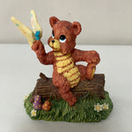 Vintage Bear Sitting on Log with Butterfly Decor Resin Figure
