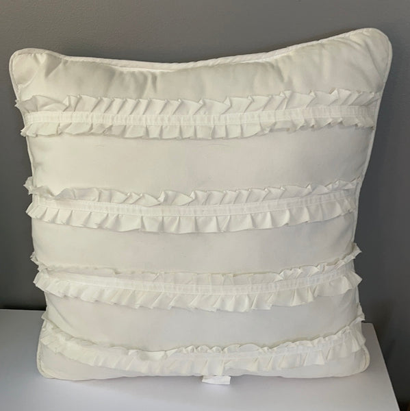 € Square White Center Ruffles Pillow 16”