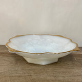 a** Vintage Pair/Set of 2 ANCHOR HOCKING Milk Glass Pedestal Serving Bowls Gold Rim Grapes