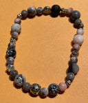 New Gray & Peach Glass Beads Stretch Beaded Bracelet for Womens/Teens Yoga