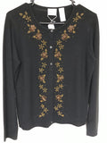 € Womens Medium LIZ CLAIBORNE VILLAGER Black Cardigan w/ Bronzed Beads Holiday Christmas