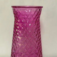 ~€ Pink Glass 9” Diamond Cut Cylinder Flower VASE  Decor by Paula