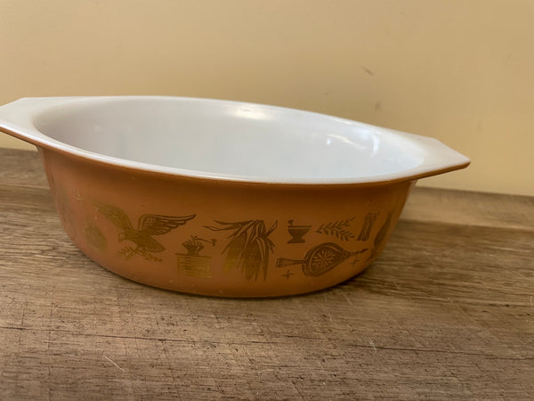 Pyrex Divided Casserole with Cover, Gold on Brown, Early American - Vintage  Grace