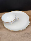 a** Vintage Set of 10 8” L & M Hostess Luncheon Dessert Plates with 5 Tea Cups White with Gold Rim