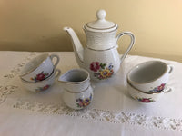 a* Vintage 7 Piece Miniature Toy Tea Set Teapot Cups