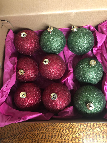 a** Red and Green Glitter Christmas Holiday Ornament 7.5” Lot of 8