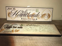 NEW Set/2 Vintage Look “Heartland Farm Fresh Eggs” Wood Framed Canvas Art Chicken Kitchen Decor