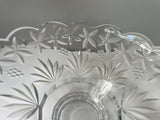 (L) <€€ Vintage Clear Frosted Pressed Glass Bowl Candle Holder Flowers Pedestal Base Scalloped Edge