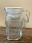 a** Vintage Small Clear Ribbed Glass Handled 6” Carafe Pitcher Creamer Lid Chipped