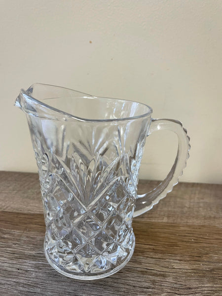 Vintage Clear Glass Small Pitcher With Handle Spout Embossed