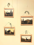 a** Set/4 Wildlife on Wood Silver Wire Hanger Wall ART Moose Bears Elk Deer