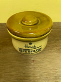 Vintage HARRODS Blue Stilton Cheese Jar Mini Crock w/ Lid London England