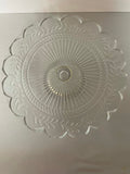 €€ Vintage Pressed Glass Cake Stand Pedestal Footed Plate Clear 10”x3.5”