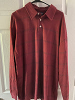 Mens XLarge Roundtree & Yorke Burgandy Polo Long Sleeve Thin Black Stripe Shirt