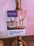 a** New Pair/Set of 2 Better Homes & Gardens Gold Brass Pillar & Taper Candlesticks Candleholders
