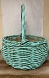 <€€ XLarge Round Wood Woven Gathering Basket w/ Handle Green Easter