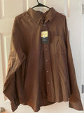 NEW Men's XLarge IZOD Brown Plaid Long Sleeve Button Down, Pocket 2 Ply Cotton NWT