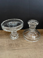 [L] <€€ Vintage Pair Set/2 Glass Taper or Pillar 4” Candle Holders