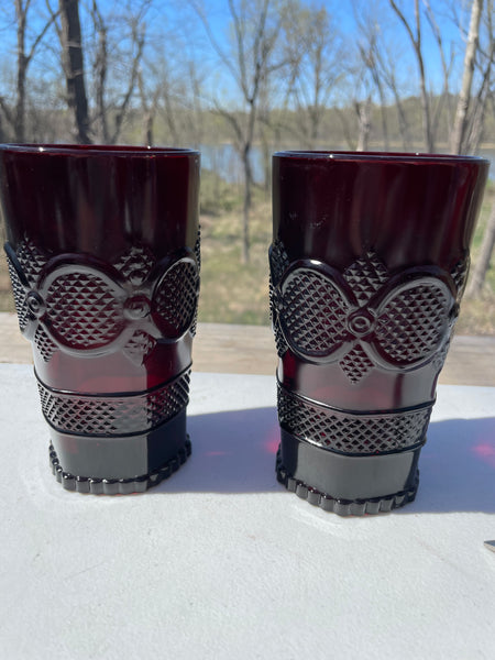 Vintage Set/2 AVON 1876 Cape Cod 5.5" Tumblers Water Glasses Deep Ruby Red Garnet Colored Glass #13