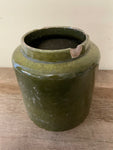€a** Vintage Italy Green Glaze 7” Crock Ginger Jar Chippy