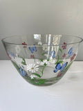 [L] <€€ Vintage Lenox Glass Serving Bowl Hand Painted Flowers Butterfly Garden Meadow 9” Diameter