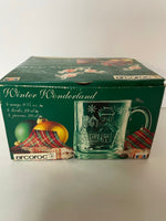 ~ Vintage WINTER WONDERLAND Christmas Holiday Set/4 Glass Mugs 9.75 oz by Arcoroc Boxed