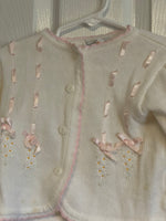 Vintage Pipiniki Baby Infant Toddler Girls  18 Months White Sweater Cardigan Pink Ribbon