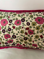 € Rectangular Satin & Velvet Pillow Flowers Pink Purple & Green 18.5” L x 12” W