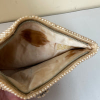 <€€ Vintage 1940s K & G Charlet Paris New York Ivory Gray Beaded Clutch Evening Bag Purse