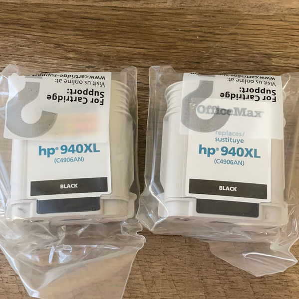 + Lot/2 HP Officejet 940XL Black Ink Unopened *Expired* (Mfg 2013) Office Max Sealed