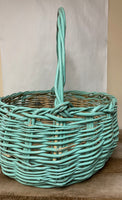 <€€ XLarge Round Wood Woven Gathering Basket w/ Handle Green Easter