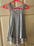 Womens Juniors JUST GINGER Small Gray w/ Lace Hi Low Razorback Top